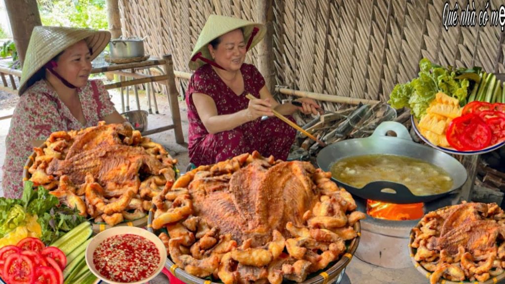 Cá diêu hồng chiên giòn cuốn bánh tráng Cá diêu hồng chiên giòn cuốn bánh tráng