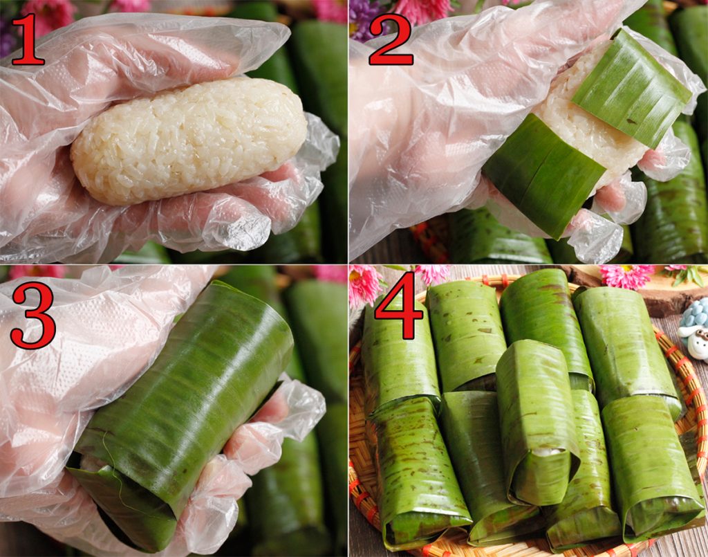 Cơm nếp cuộn lá chuối Cơm nếp cuộn lá chuối